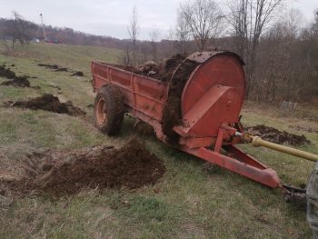 Împăștierea bălegarului pe locul unde vor fi plantați cireși